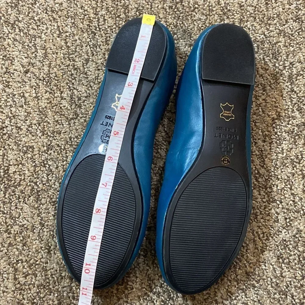 Monet Since 1929 Leather Upper Elegant Teal Flats with Gold Accent Women Sz 10 M